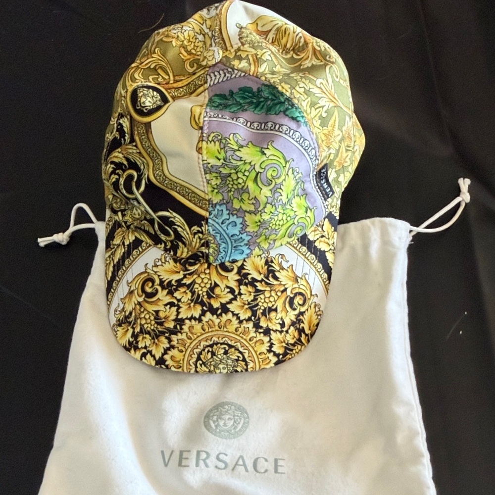 Versace Gold and Green Baroque Print Hat